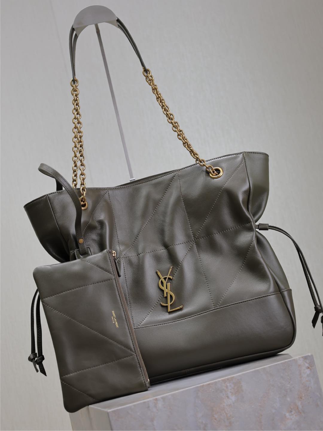TOP Yves Saint Laurent YSL Sheepskin Jamie 4.3 Large POCHON Bag 27×34×3cm - Green