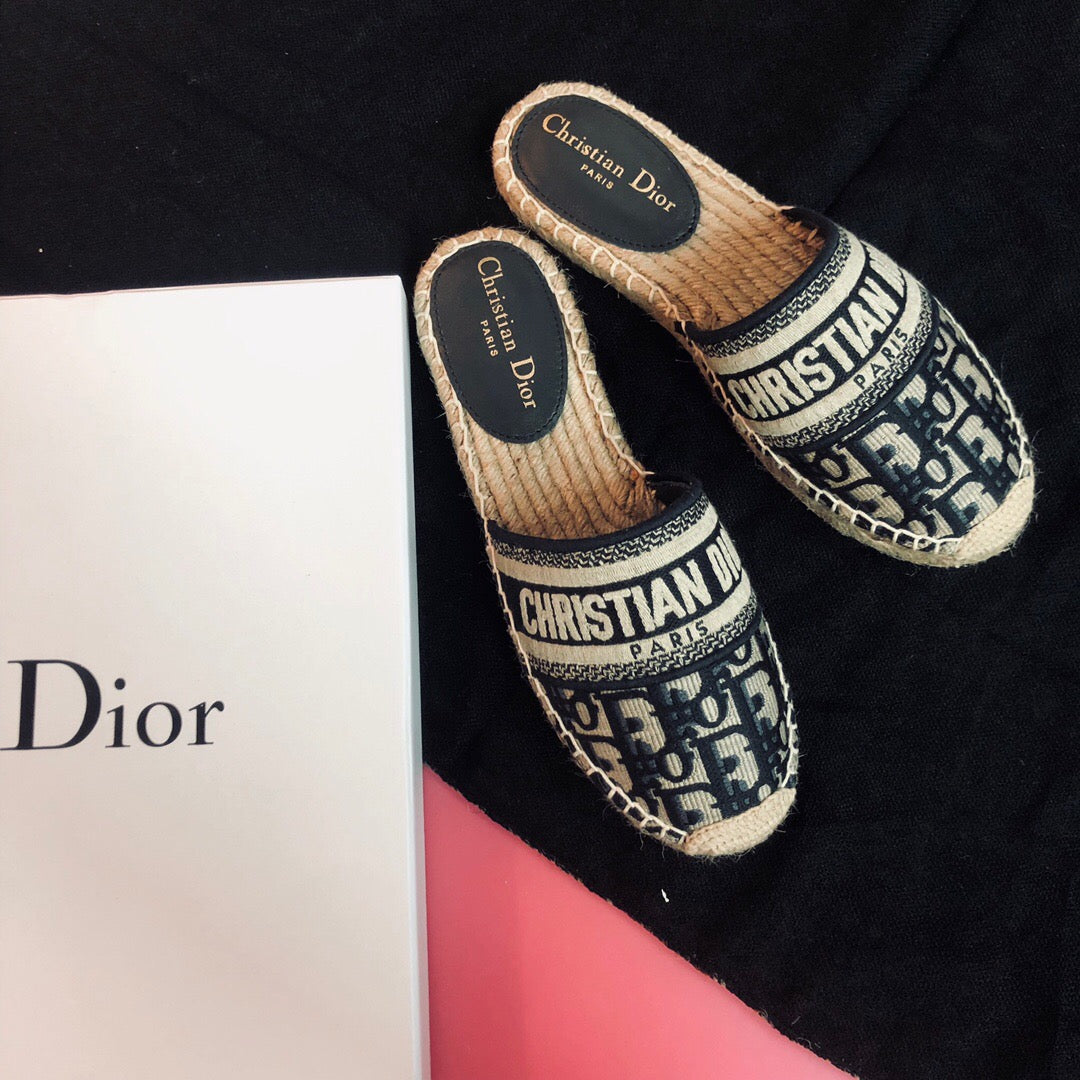 TOP Christian Dior Straw Embroidered Mullet - Blue/Grey