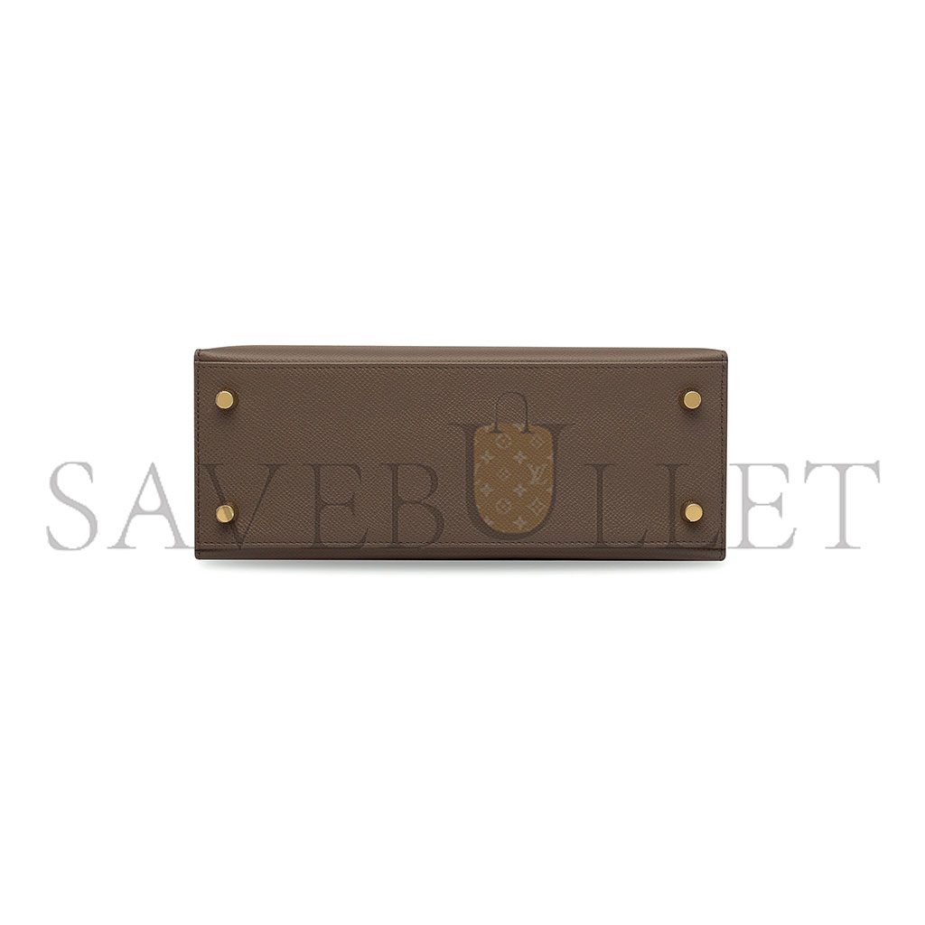 HERMÈS BLACK EPSOM LEATHER SELLIER KELLY 25 WITH BRUSHED GOLD HARDWARE (25*17*7cm)