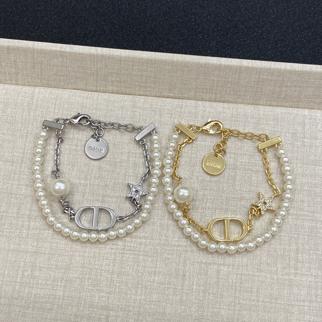 TOP Christian Dior CD Pearl Bracelet - Gold/Silver