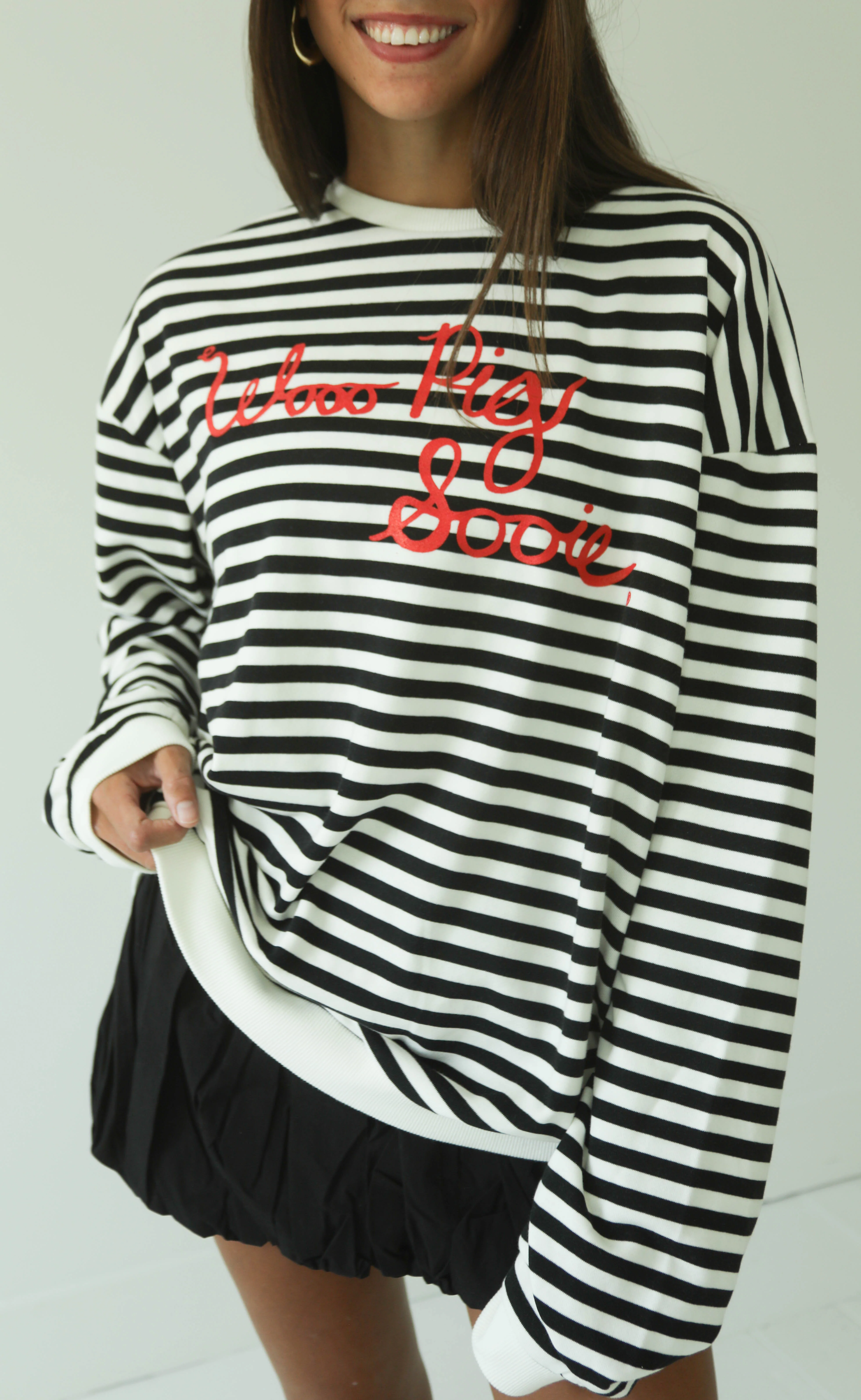 wooo pig sooie stripe sweatshirt - black