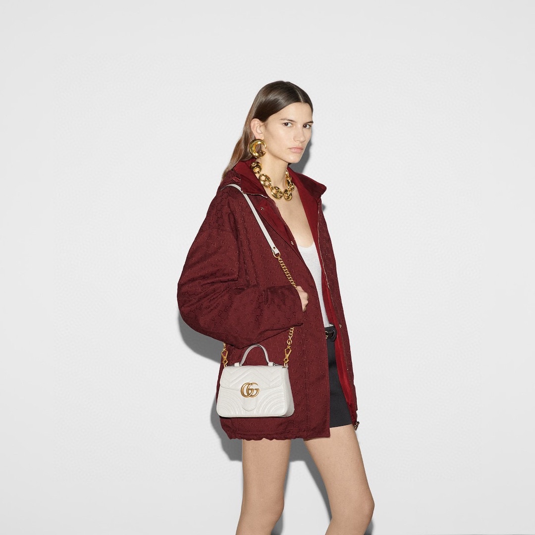 TOP GUCCI GG Marmont Mini Handbag 20x14x8cm - White&GHW