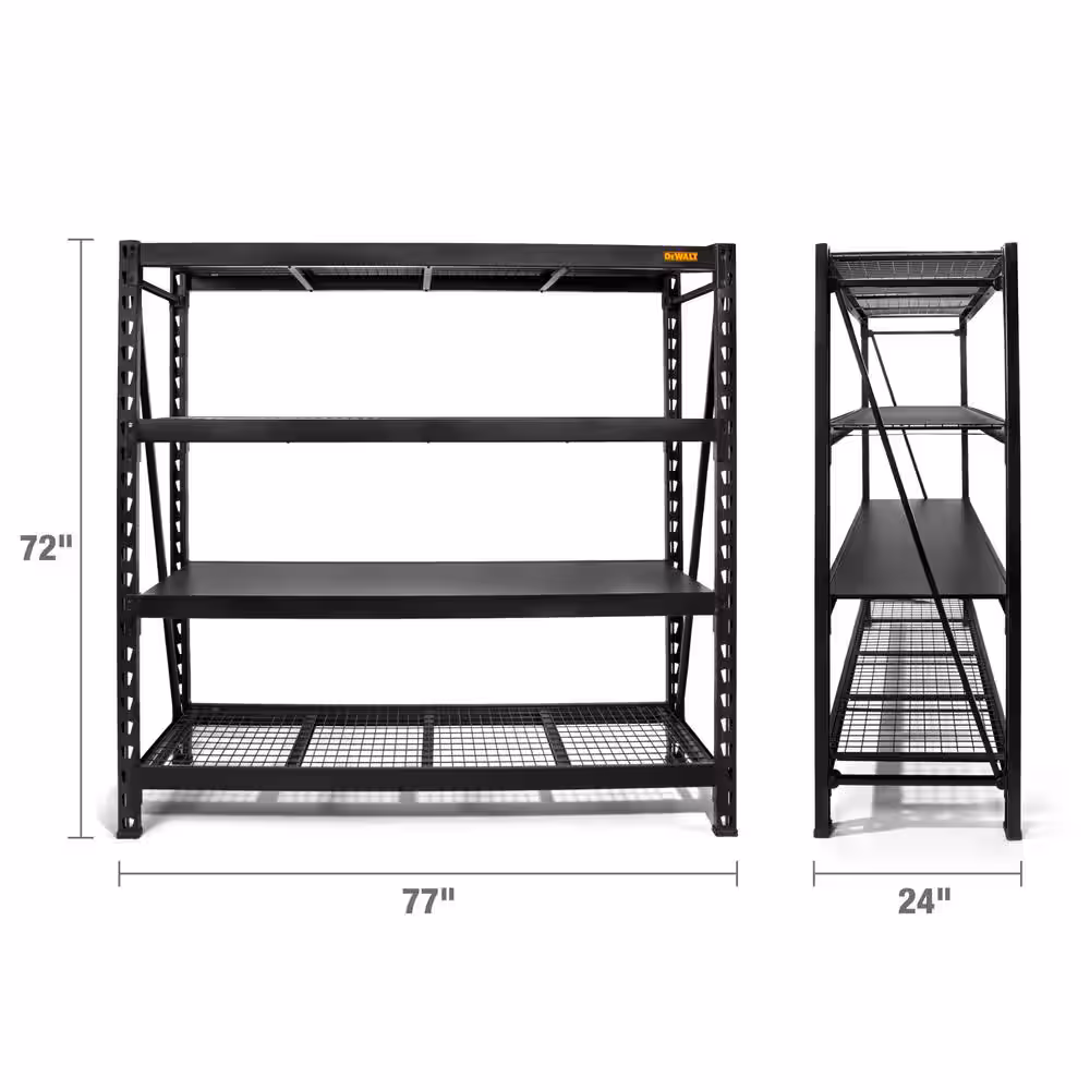 Black 4-Tier Steel Garage Storage Shelving Unit (77 in. W x 72 in. H x 24 in. D)