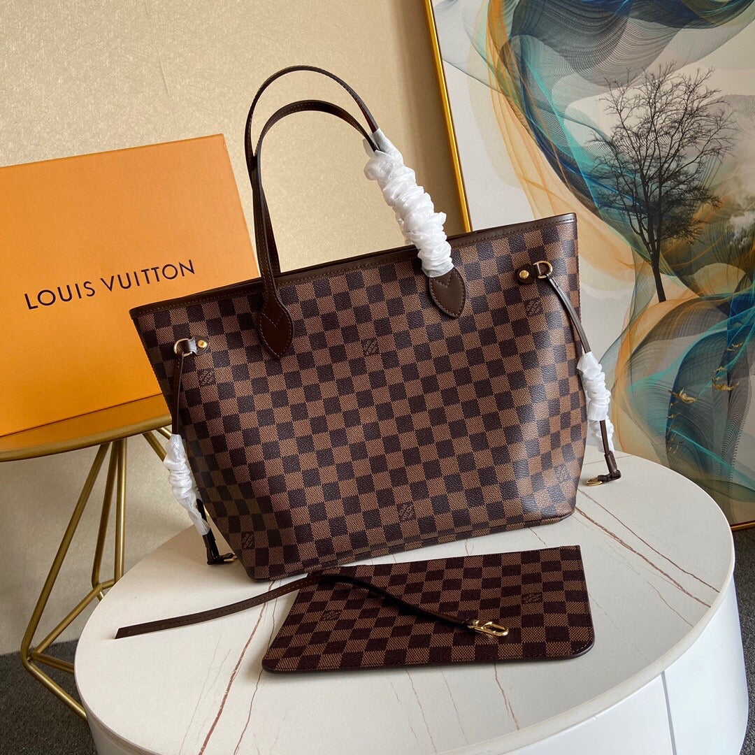 TOP Louis Vuitton LV LV Neverfull MM Damier Ebene 32x17x28cm  - Red
