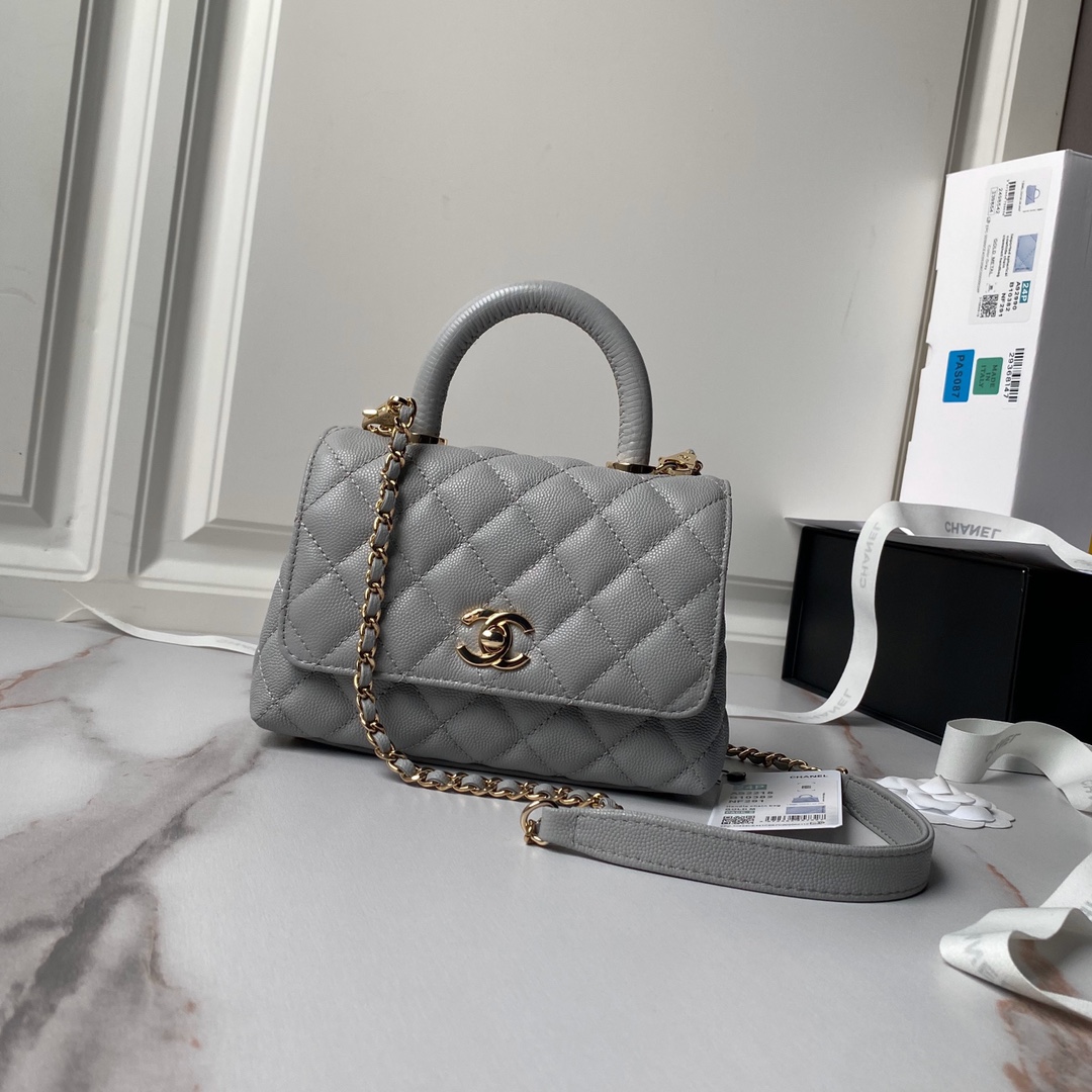 TOP Chanel Lambskin CoCo Handle Bags 3 Sizes 19cm/23cm/28cm - Grey & GHW