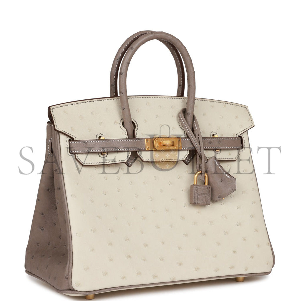 HERMES BIRKIN 25 OSTRICH BRUSHED GOLD HARDWARE (25*20*13cm)