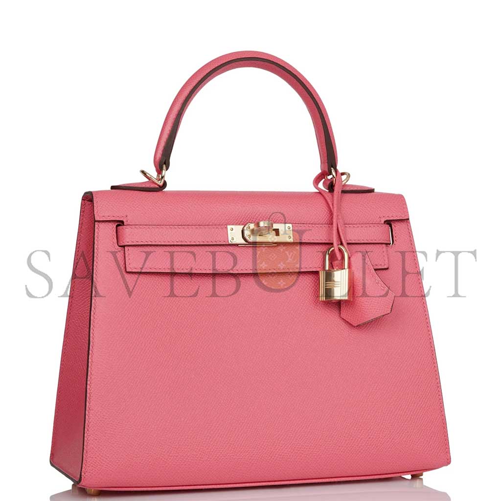 HERMÈS KELLY SELLIER 25 ROSE AZALEE VERSO EPSOM PERMABRASS HARDWARE (28*22*10cm)