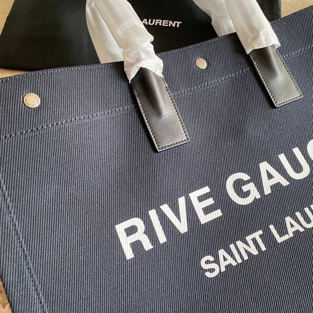 TOP Yves Saint Laurent YSL Rive Gauche Canvas Tote Bag - Green