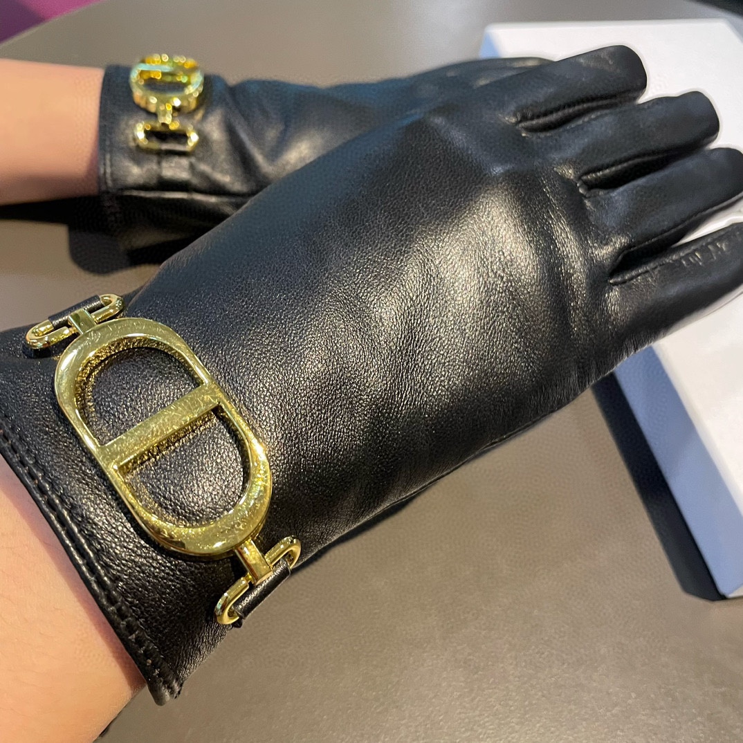 Top Christian Dior Touch Screen Gloves - Black