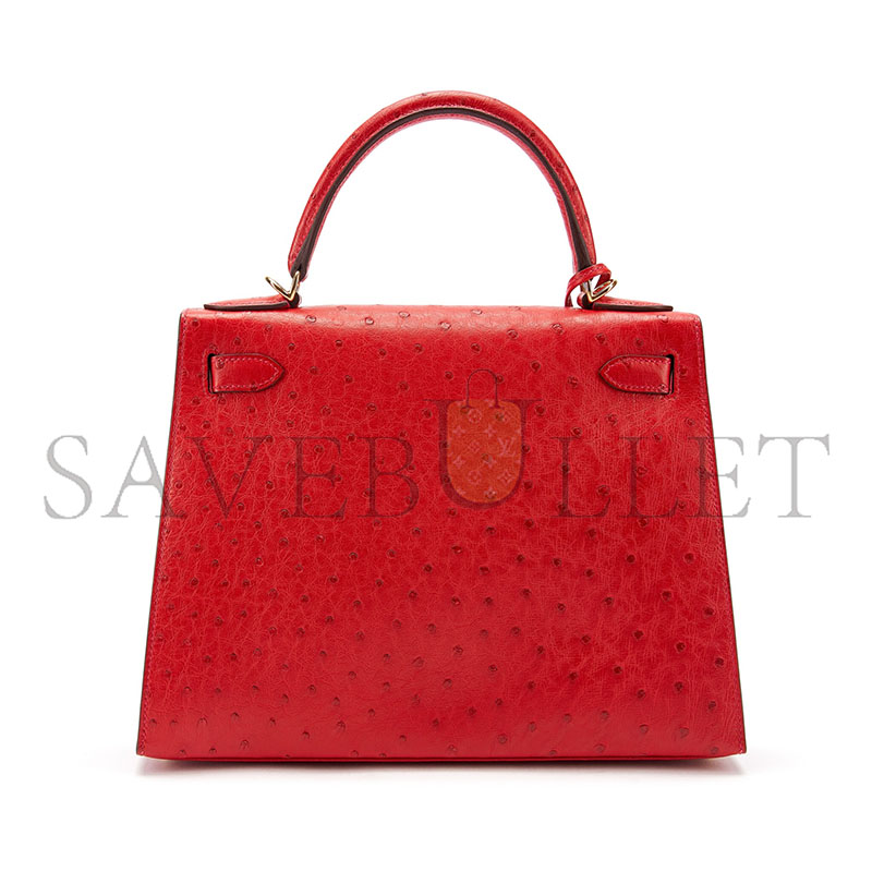 HERMÈS HEART RED OSTRICH KELLY 25 GOLD HARDWARE (25*17*7cm)