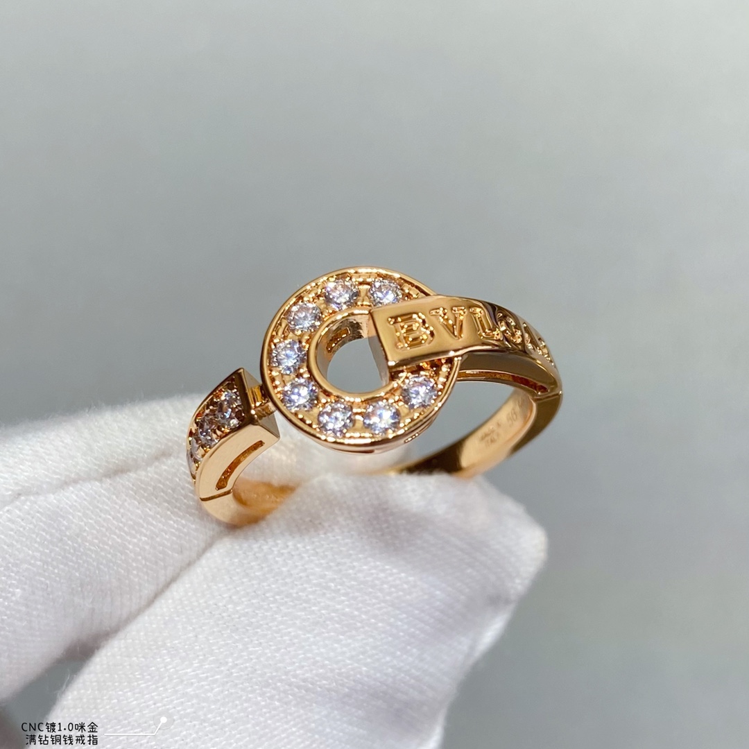 TOP BVLGARI Full Diamond Copper Coin Ring