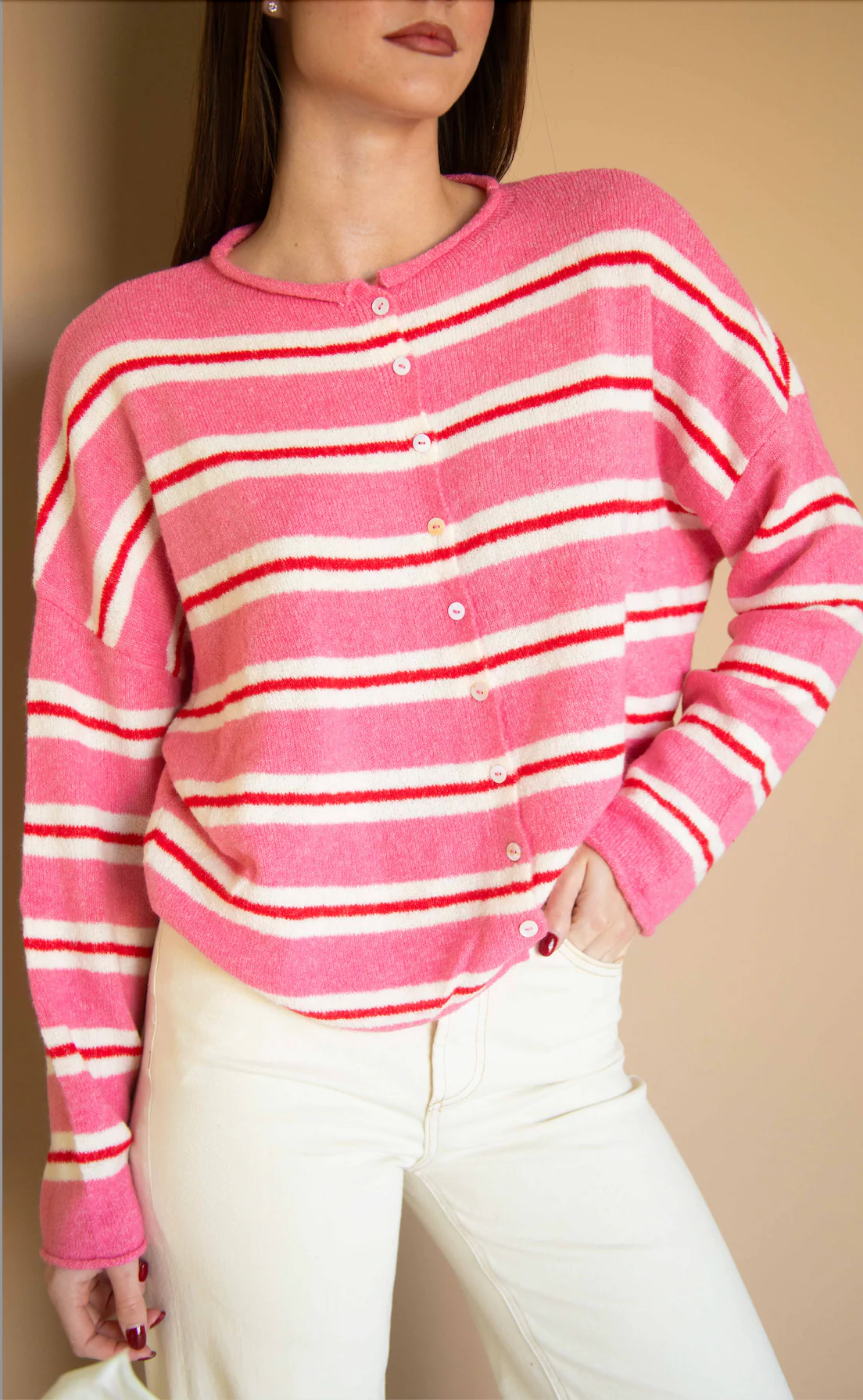 the thought of you striped cardigan - rose