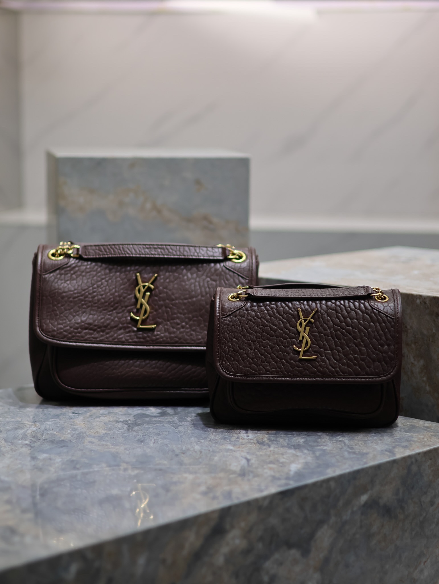 TOP Yves Saint Laurent YSL Niki Retro Sheepskin Bag - Coffee Colors - 2 Size&GHW