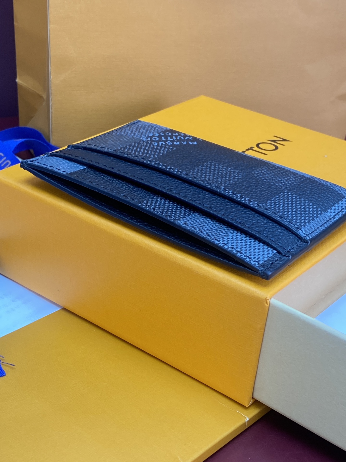 TOP Louis Vuitton LV Damier Graphite Printed Card Holder Damoflage Canvas 11x7x1.5cm - Black