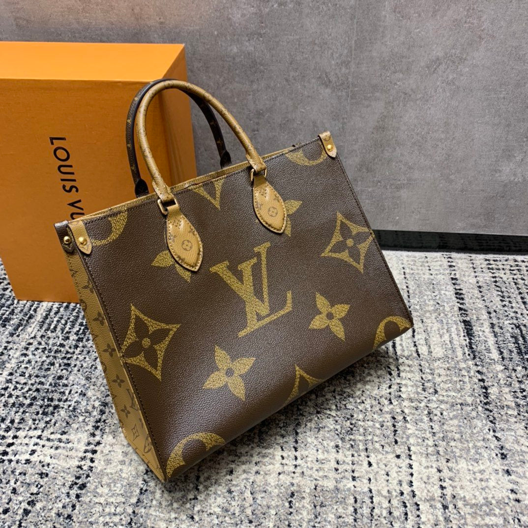 TOP Louis Vuitton LV  On The Go Giant Monogram MM 35x27x14cm-Brown
