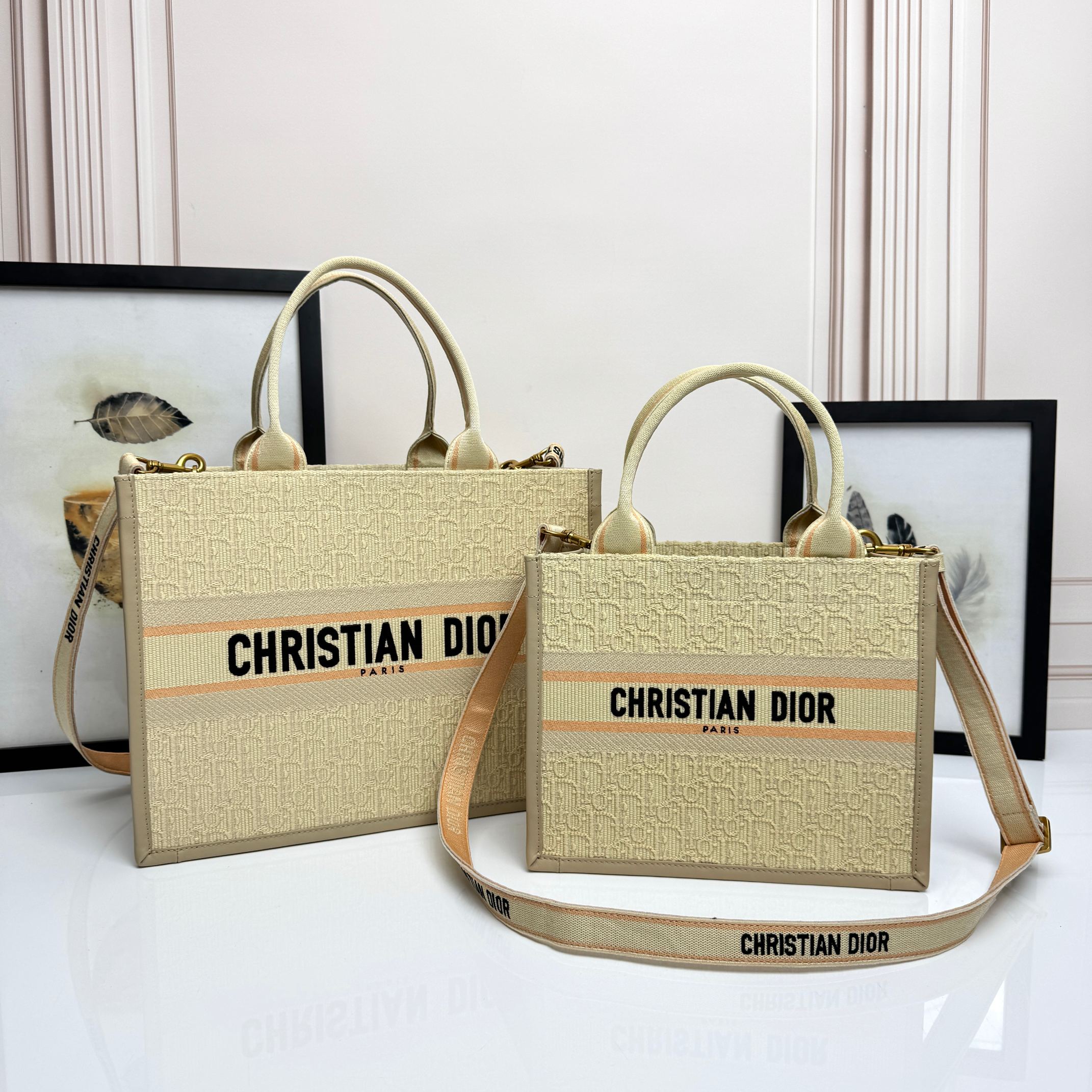 TOP Christian Dior Book Tote Bag Cow Leather 26.5*22*14 cm/36.5*28*17.5 cm - Apricot