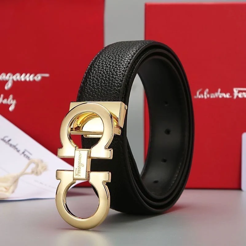 AAABELT Men's Leather Belt, Double Loop Metal Automatic Buckle, Embossed & Smooth Strap, Versatile Business Waist Belt