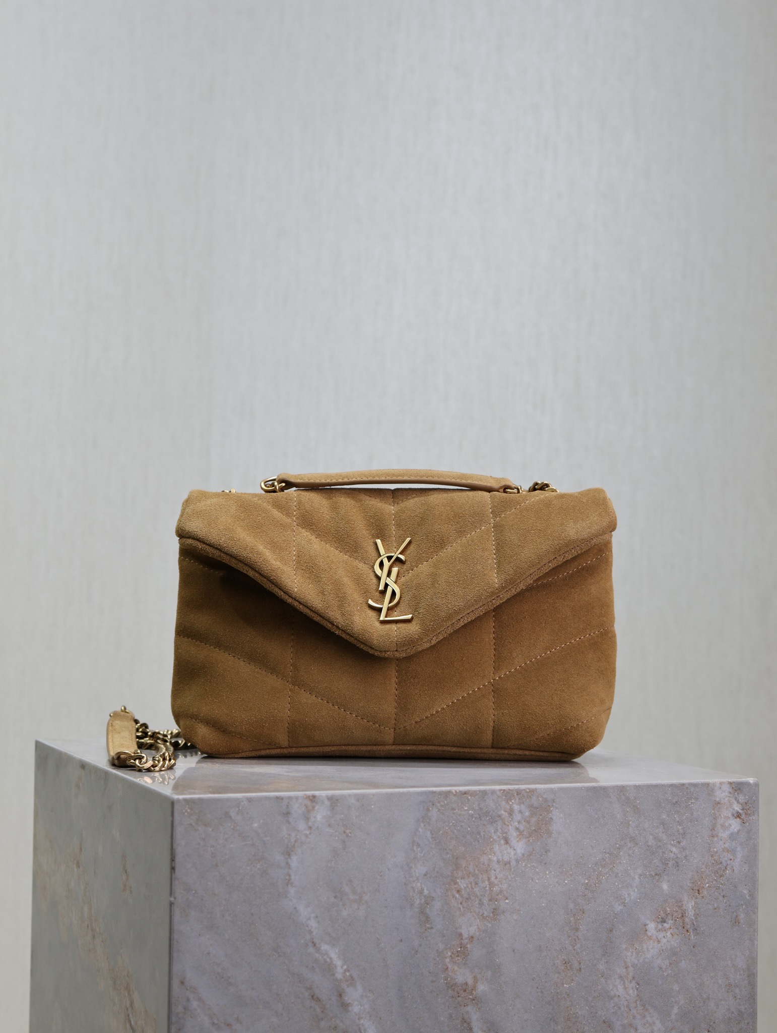 TOP Yves Saint Laurent YSL Loulou Puffer Suede Bag 23cm/29cm/35cm - Brown