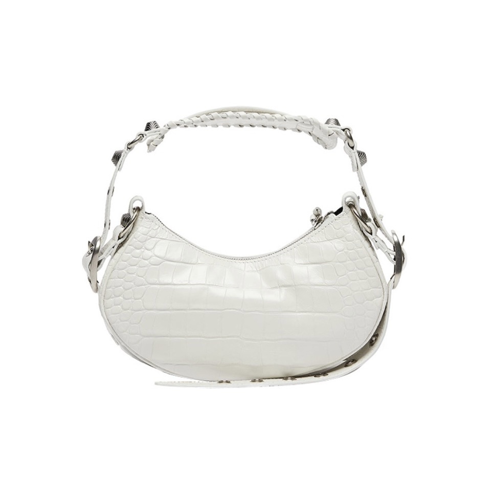 BALENCIAGA Le Cagole XS studded crinkled-leather shoulder bag White（10A Mirror Version）