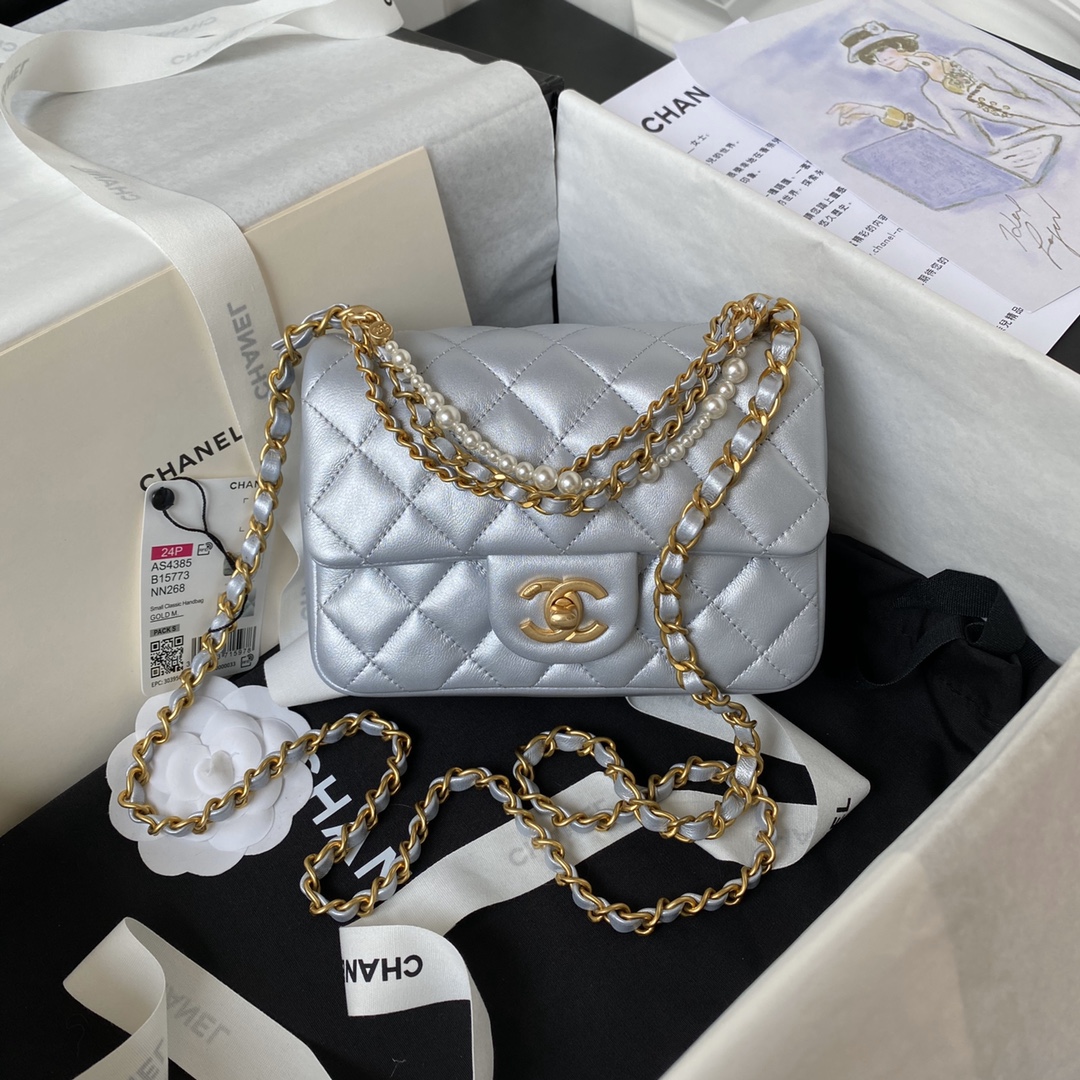 TOP CHANEL Pearl Flab Bags - 12.5×17×5cm/14.5×19.5×7.5cm - GHW&Silvery