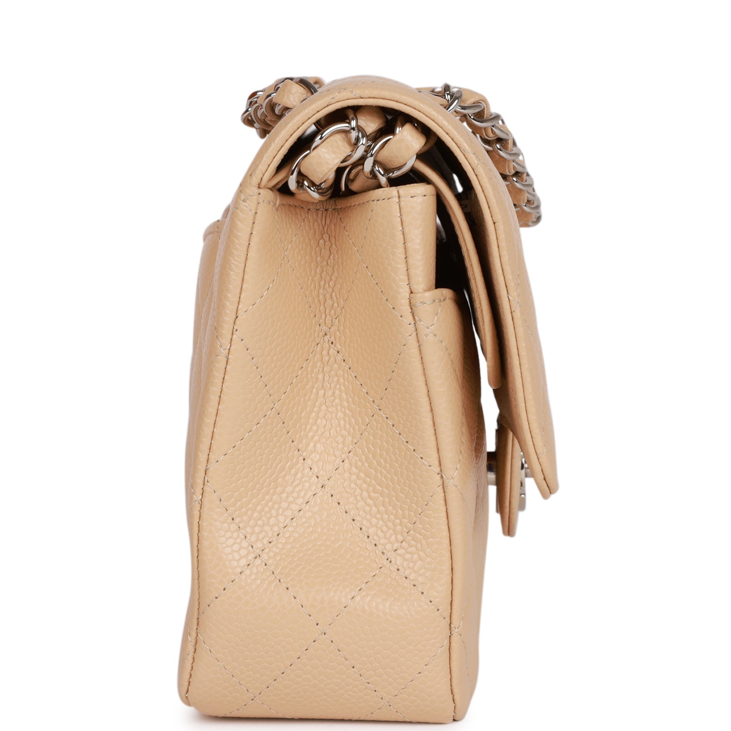 Chanel Classic Flag Bag Medium Classic Double Flap Bag Beige Caviar Silver Hardware