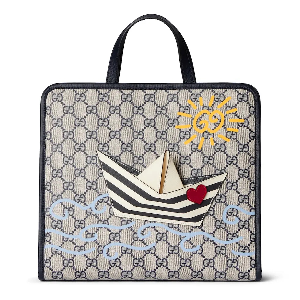 TOP GUCCI GG Supreme Canvas Tote Bag 28.5x25x11cm - Beige&Blue