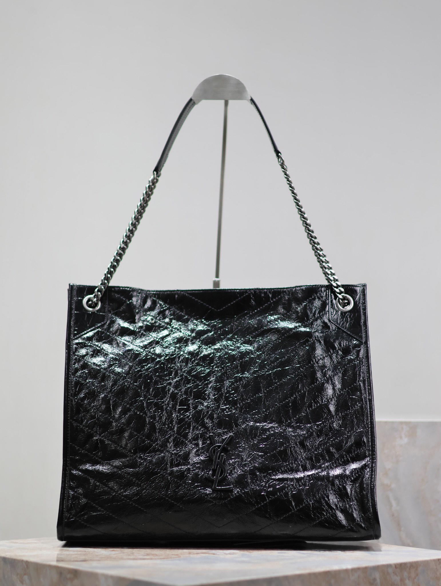 TOP Yves Saint Laurent YSL Wax Cowhide Large Niki Shopping Bag 39×31.5×12.5cm - Black