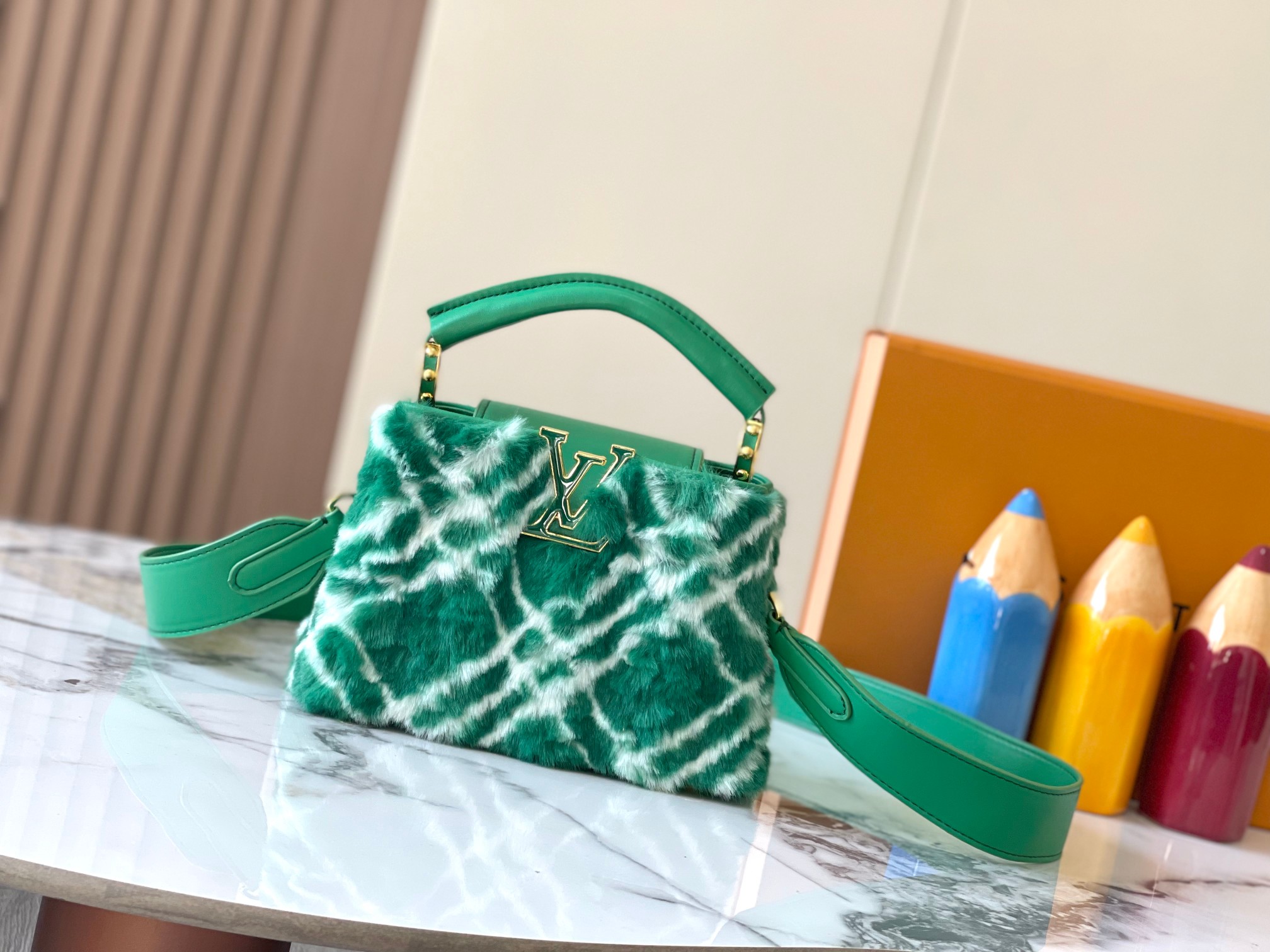 TOP Louis Vuitton LV Mink Fur Capsines Bags - Green&GHW