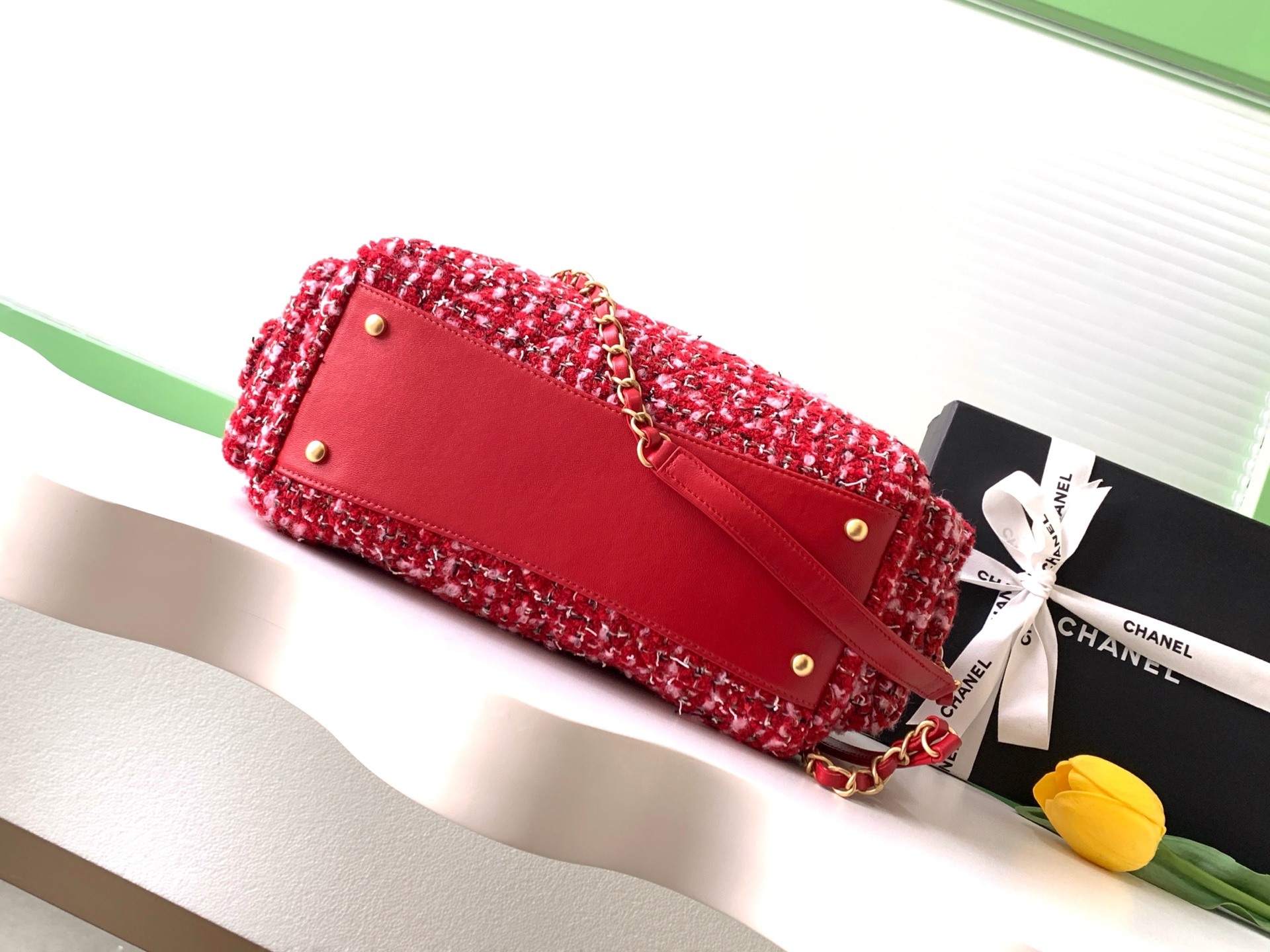 TOP CHANEL  Bowling Bag 15.5-24-11.5cm/18.5-27-13.5cm  - Red