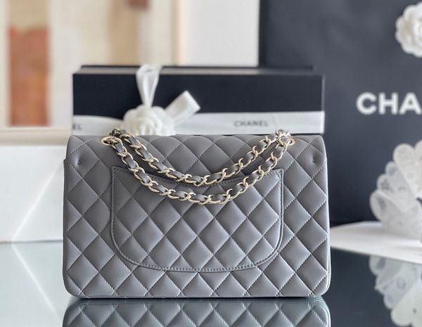 TOP CHANEL Classic Flap Bag Lambskin Medium 25.5cm – Grey & GHW