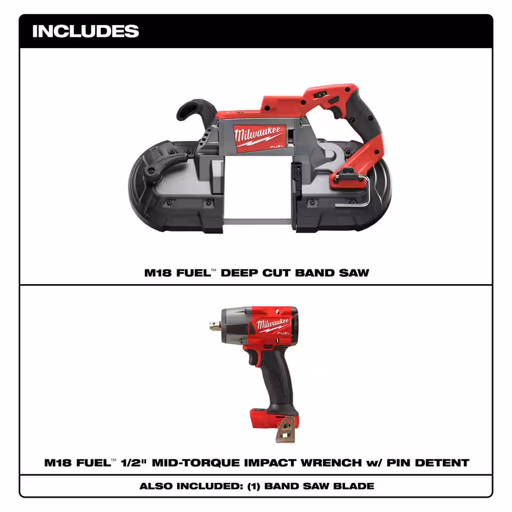 M18 FUEL 18V Lithium-Ion Brushless Cordless Deep Cut Band Saw (Tool-Only) w/Mid Torque 1/2 in. Impact Wrench