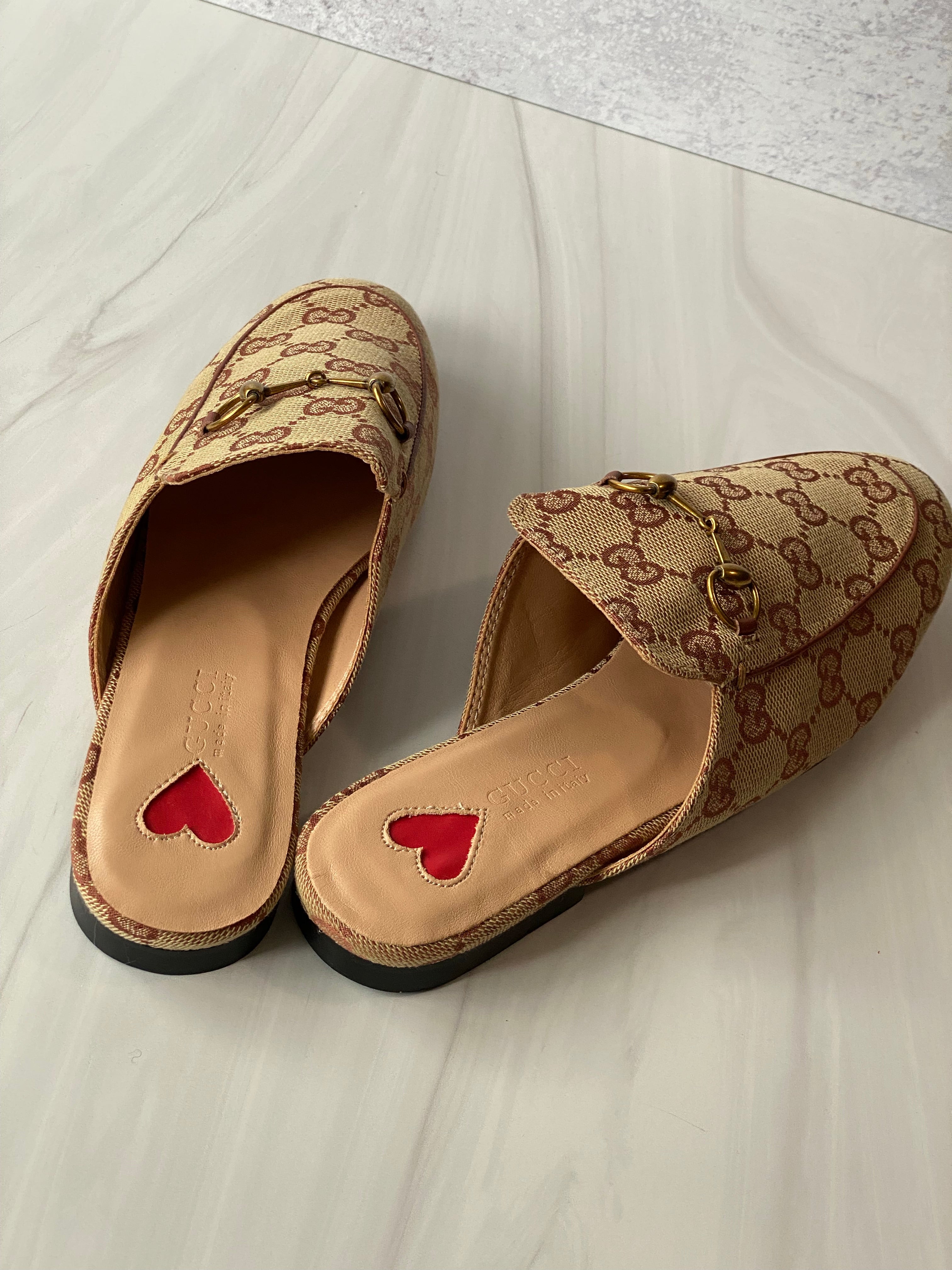 TOP GUCCI Princetown Canvas Mules Sandals - Brown