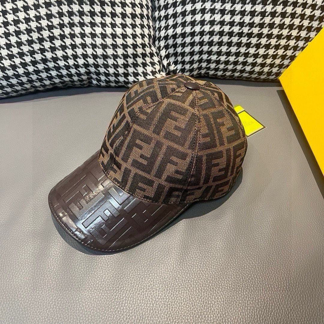 TOP FENDI FF Monogram Patchwork Leather Baseball Hat - Brown