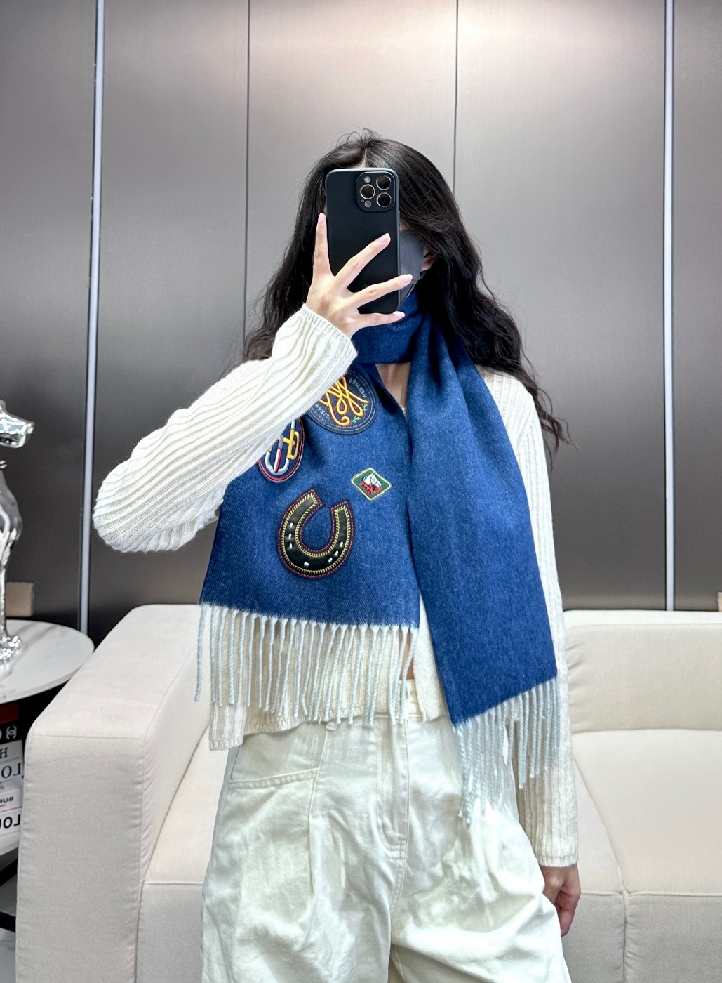 TOP HERMES Tannin  Scarf 25*180cm - Blue