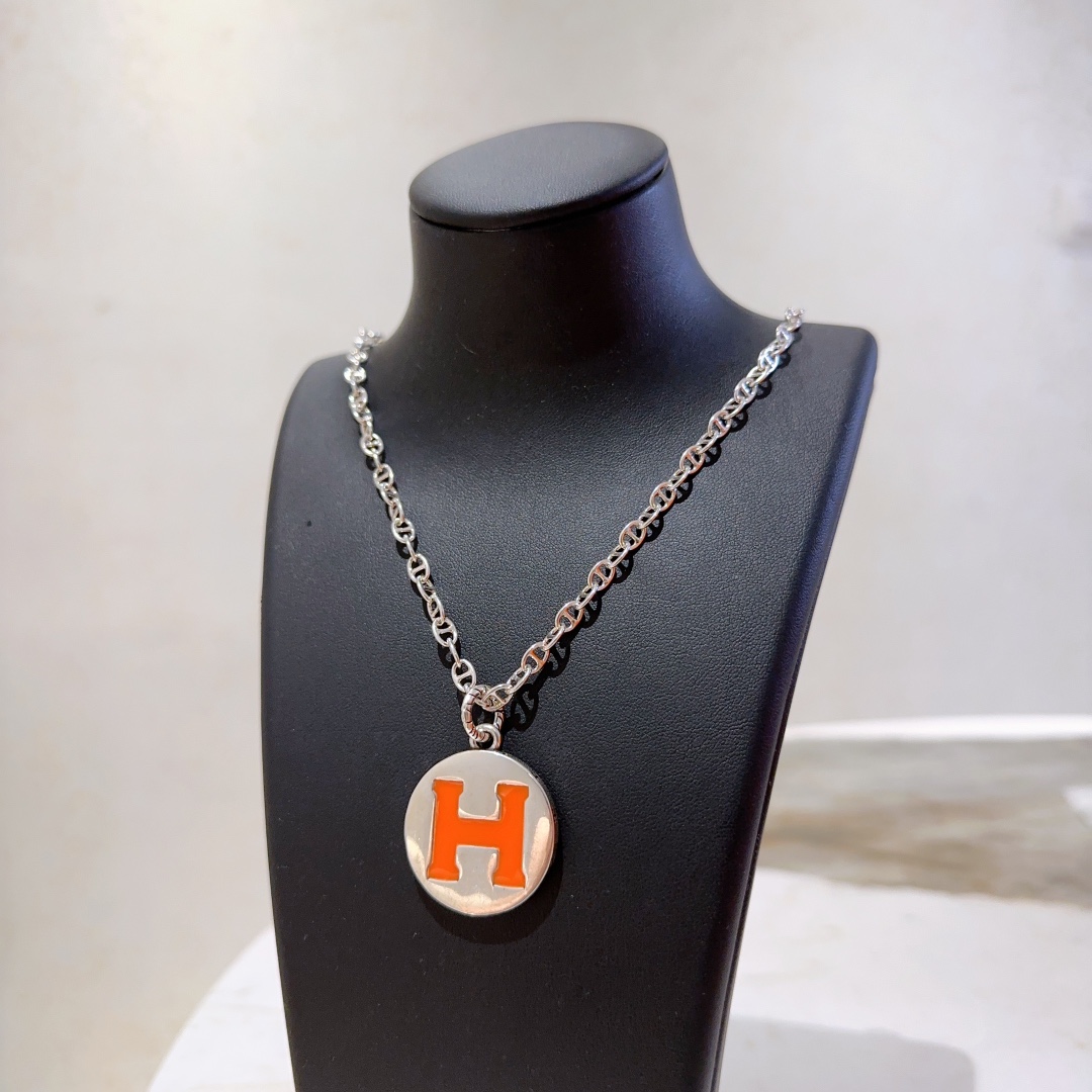 TOP HERMES H Long Necklace-Sliver