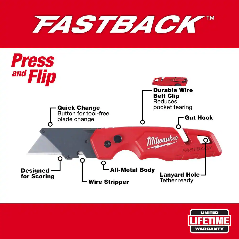 FASTBACK Folding Utility Knife with General Purpose Blade