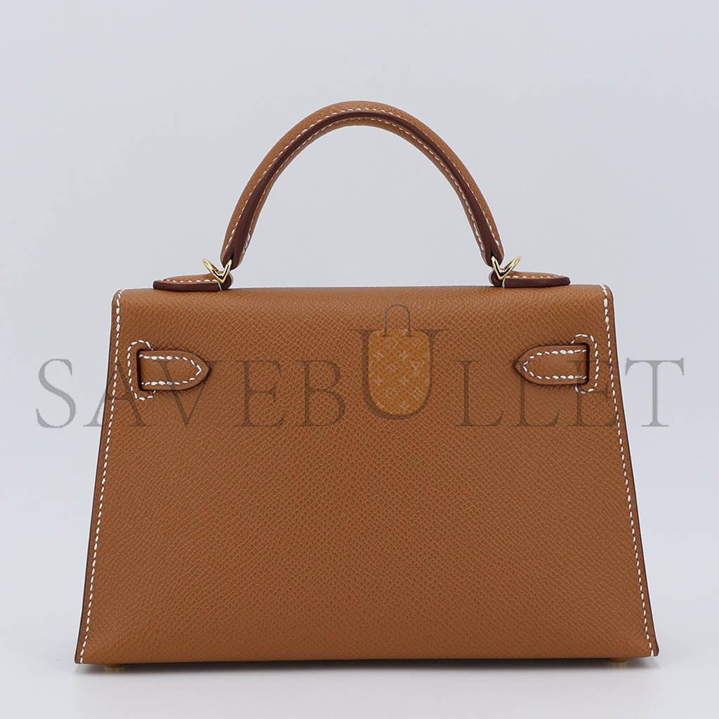 HERMÈS MINI KELLY SECOND GENERATION GOLDEN BROWN GOLD EPSOM (19*12*5.5cm)