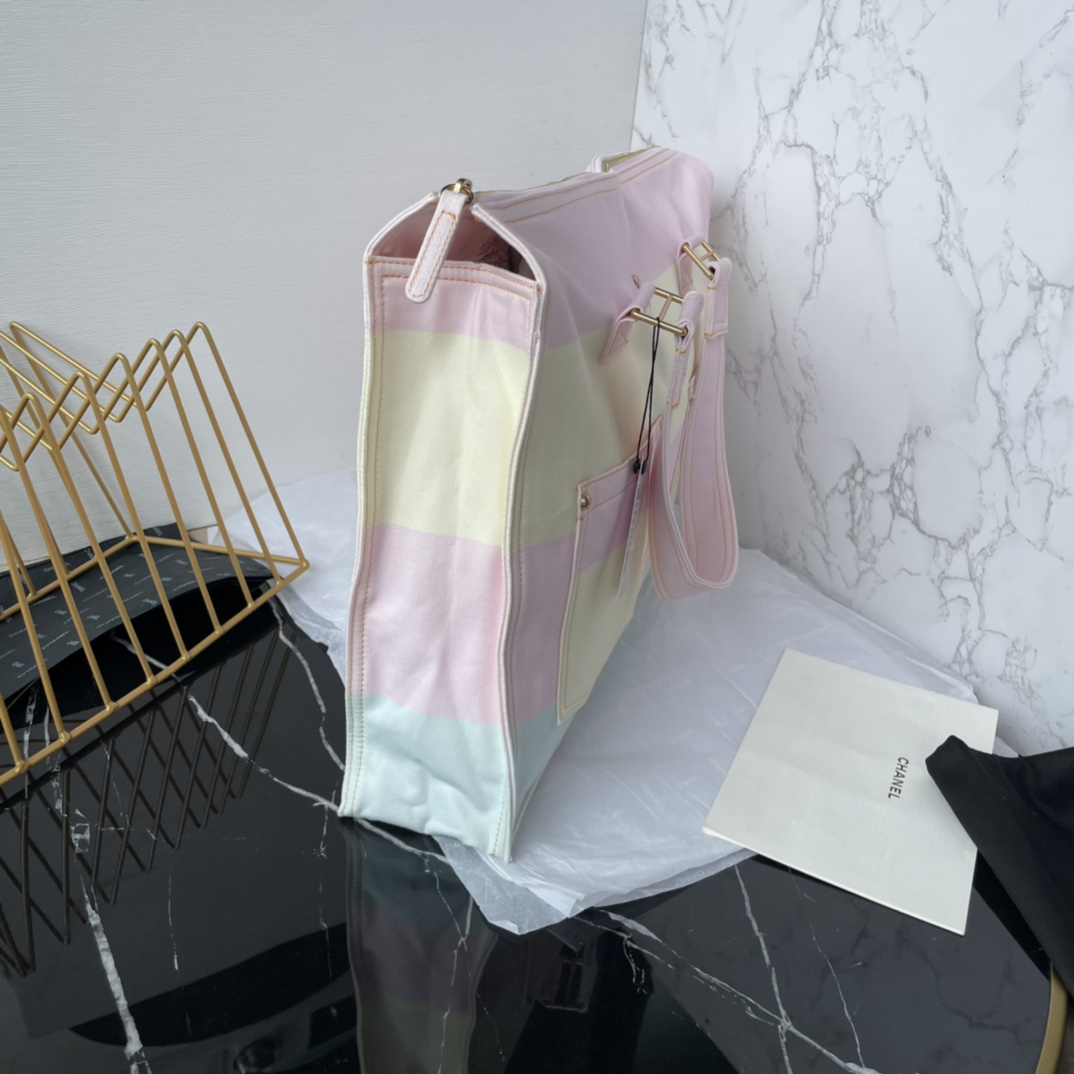 TOP CHANEL Tote Shopping Bag 45×30×9.5 cm - Light Pink, Light Yellow & Light Blue