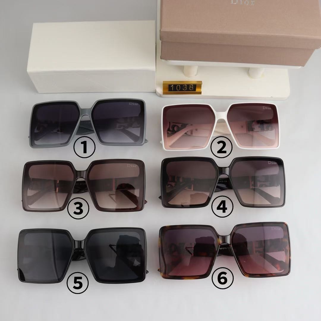 Dior 1038 Oversized Square Sunglasses, Printed Logo Temples, Multi-color Options, Face Slimming Sun Glasses