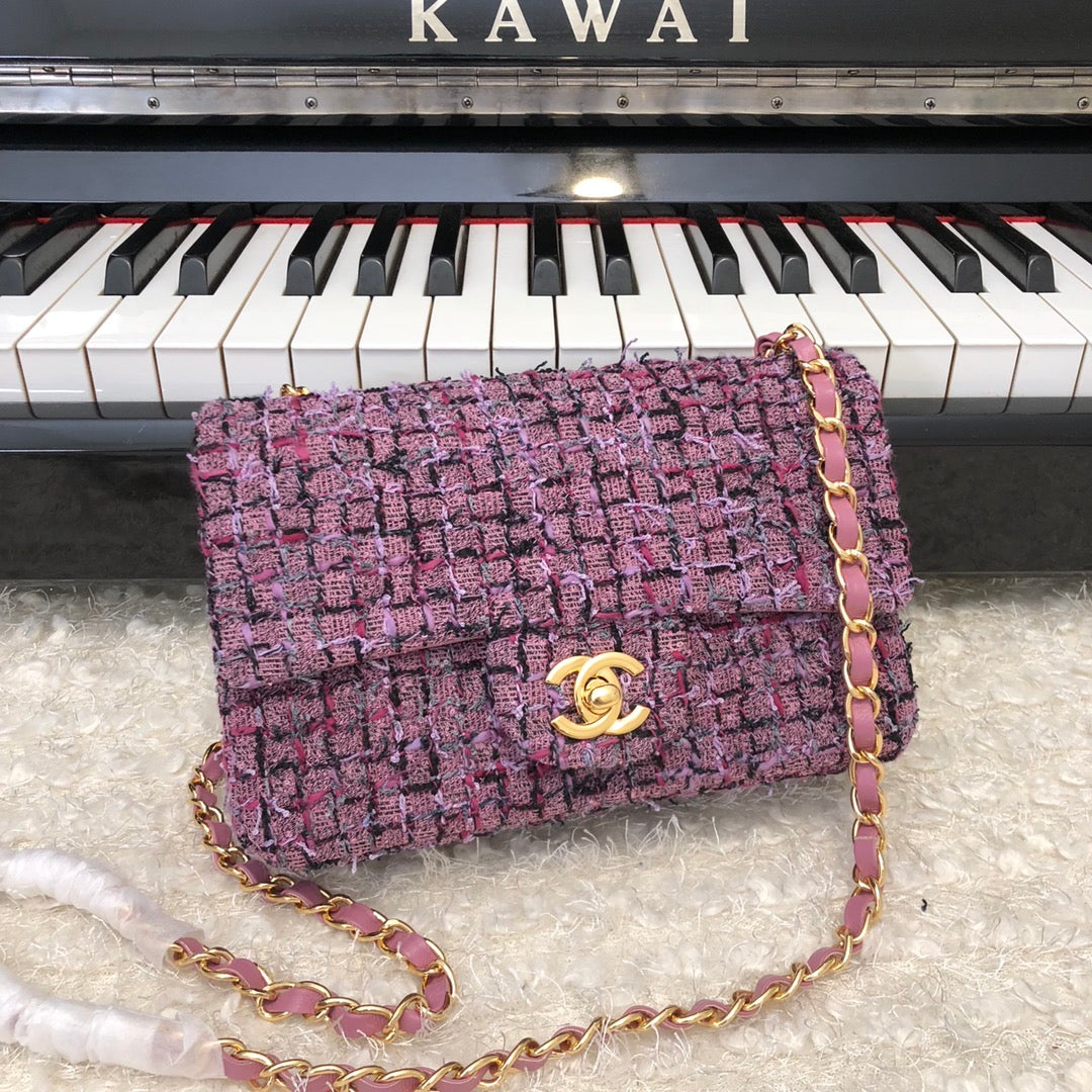 TOP CHANEL Classic Flap Bag Tweed Mini Rectangular 20cm - Purple