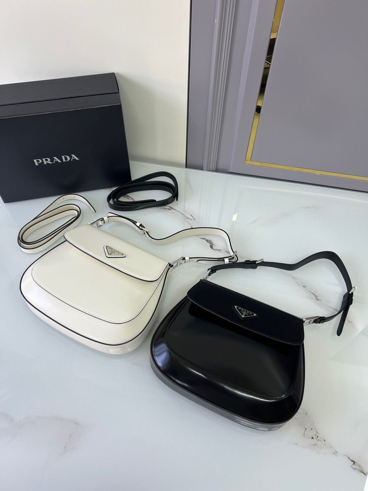TOP PRADA Cleo Flap Bag Leather Large 24x19x6cm with Double straps - 2 Color