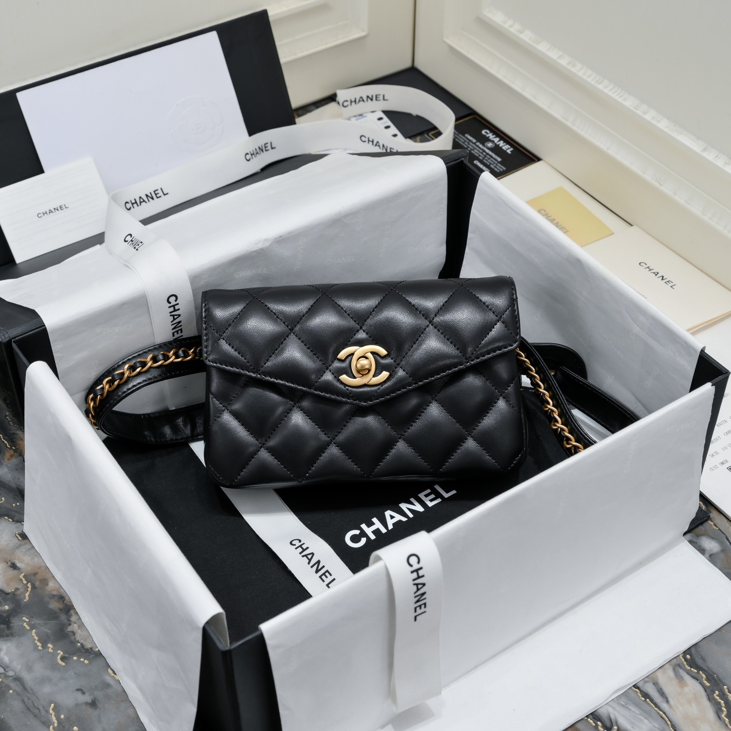 TOP CHANEL Lambskin Gold Buckle Belt Bags 18*3.5*12cm - 4 Colors & GHW
