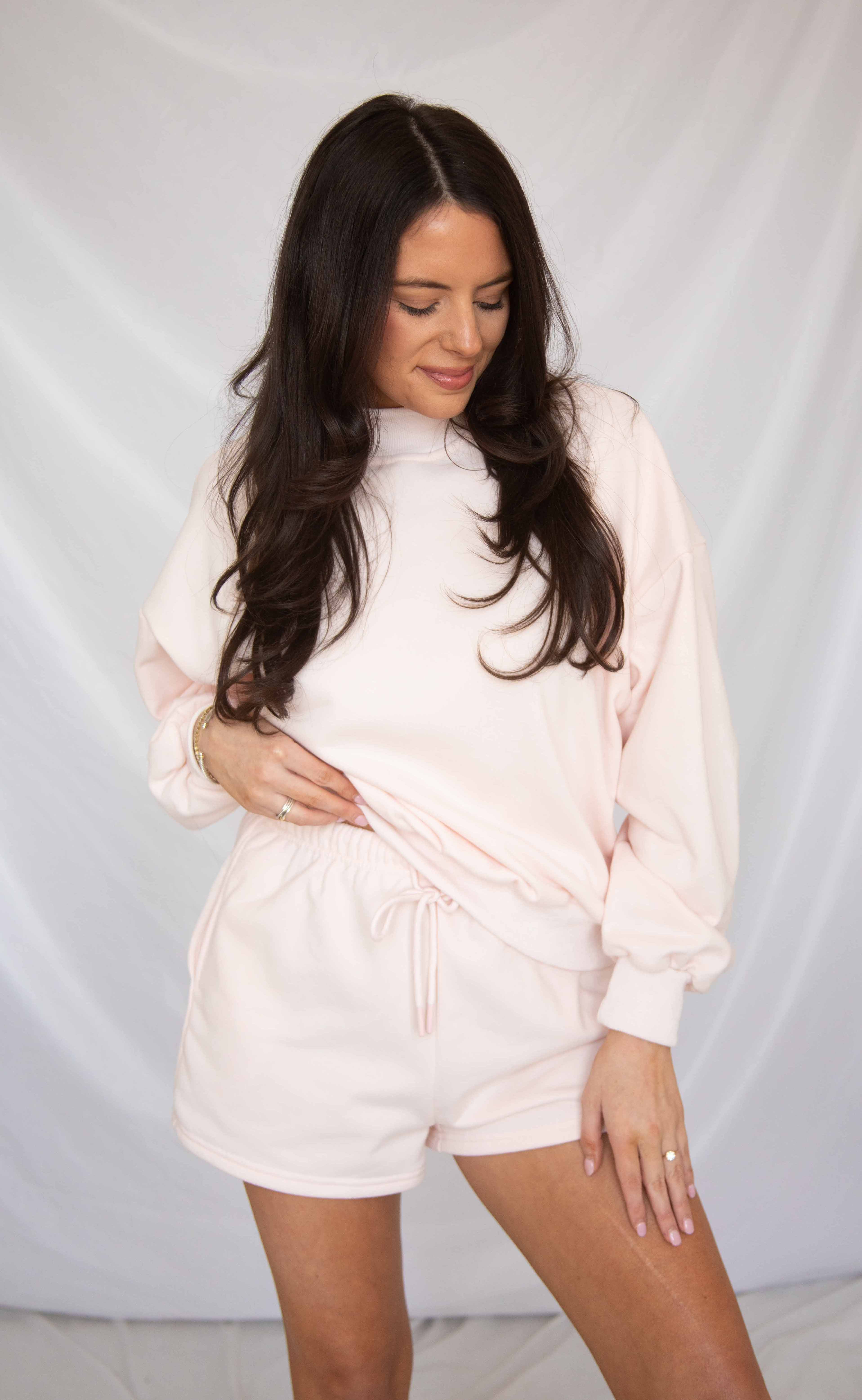 party on mock neck lounge set - blush
