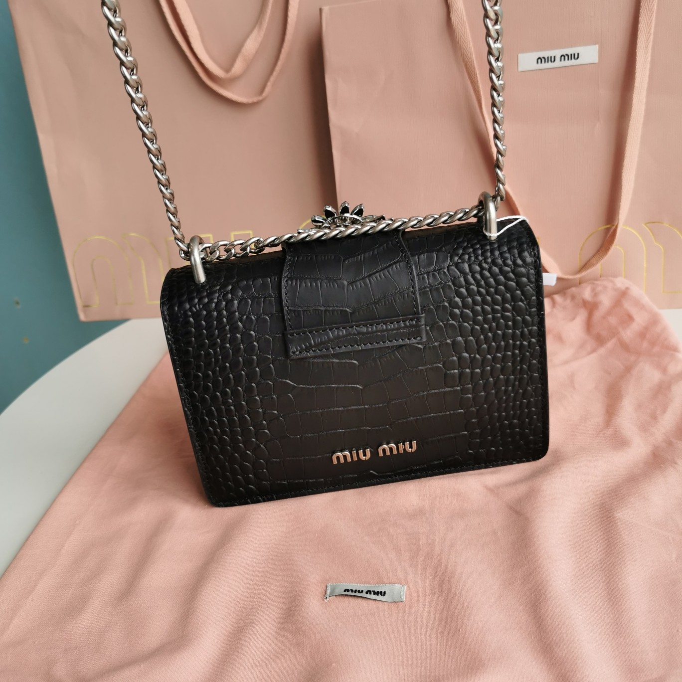TOP Miu Miu Miu Lady Crocodile Print Bag 20 x 12.5 x 5.5 cm - 4 Color