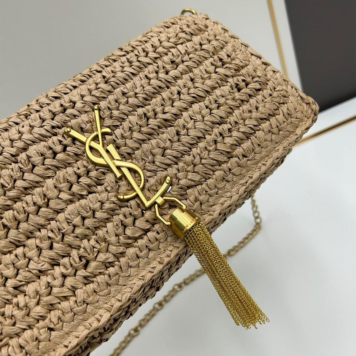 Saint Laurent Kate 99 Shoulder Bag Dark Nude Raffia(7A regular version)