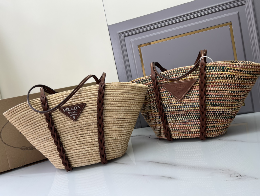 TOP PRADA Paglia Vitello Woven Braided Basket Tote Bag 25×25×16 cm - 2 Colors