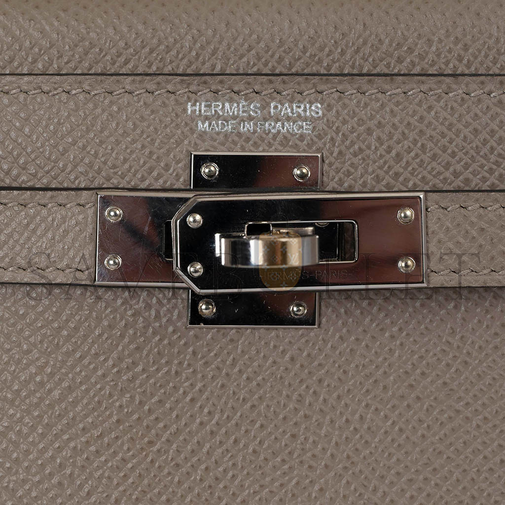 HERMÈS MINI KELLY II EPSOM ALUMINUM ALLOY GRAY SILVER BUCKLE (19*12*5.5cm)