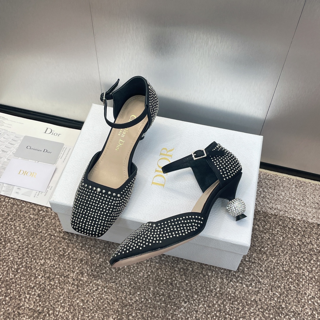 TOP Christian Dior Rhinestones Pumps with Rhinestone Mid Heel - Black