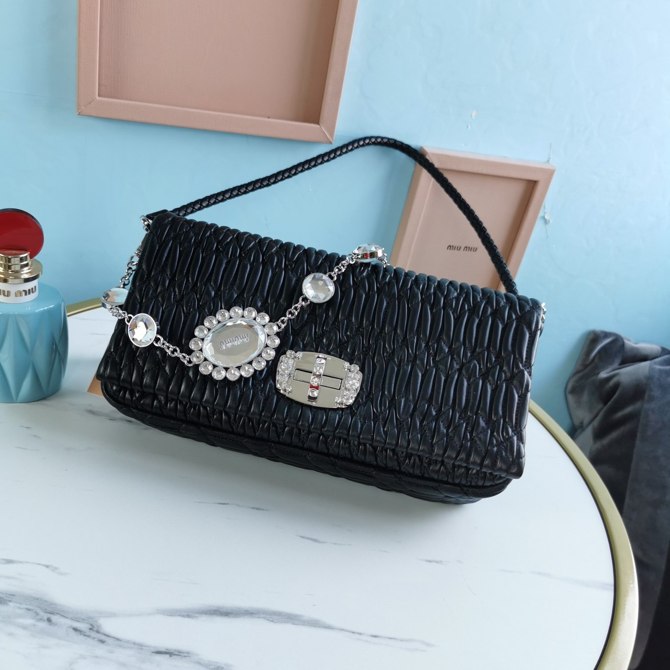 TOP Miu Miu Lambskin Jacquard Diamond Chain Bag 28x3x14cm - 3 Color