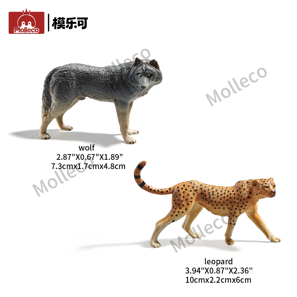 Molleco Animal Figure Toys for Kids and Children Wolf + Leopard CP001-3-4